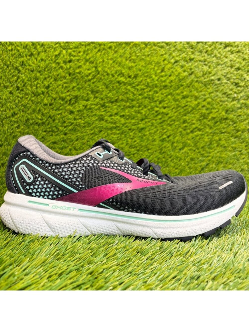 Brooks Ghost 14 Womens Size 10.5 Black Pink Blue Athletic Running Shoes Sneakers